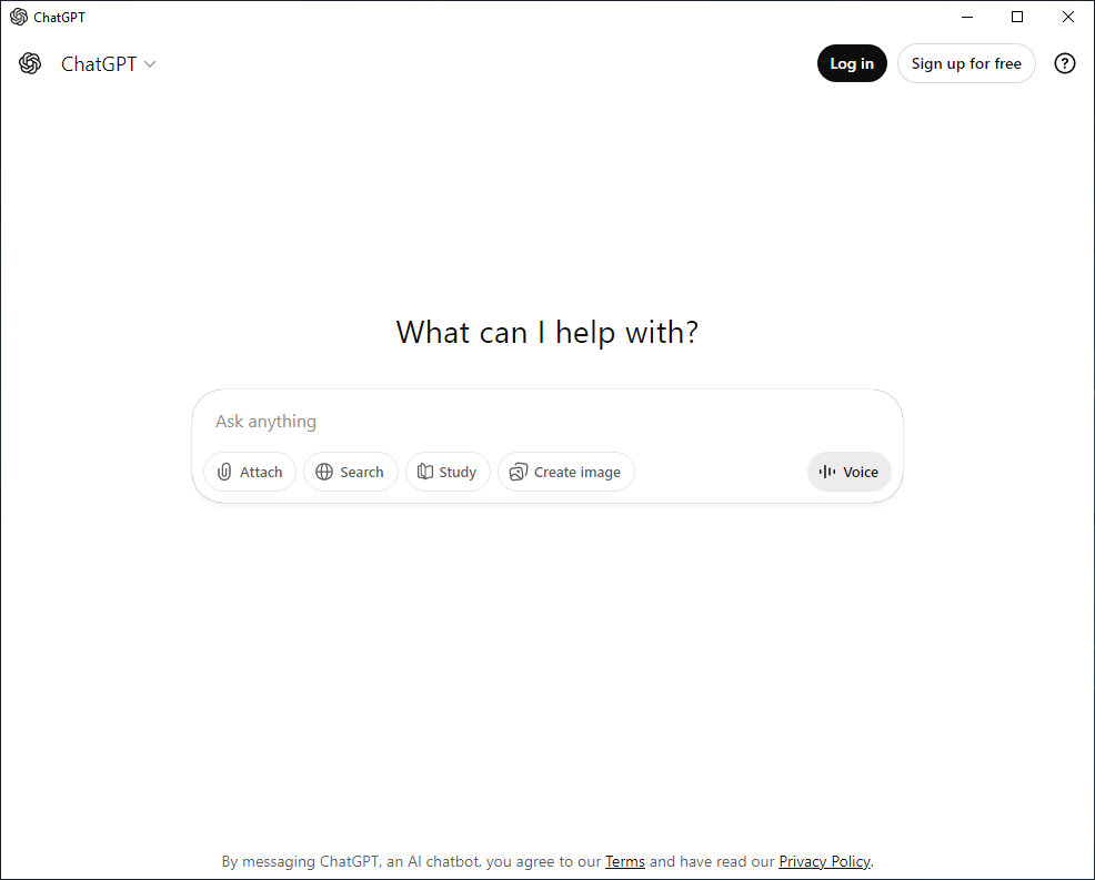 ChatGPT Desktop Home Page View