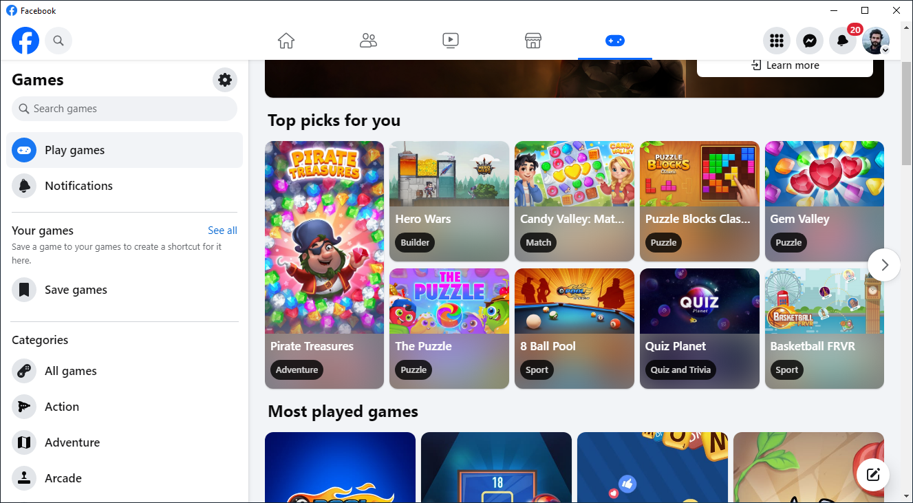 Facebook Desktop Games View