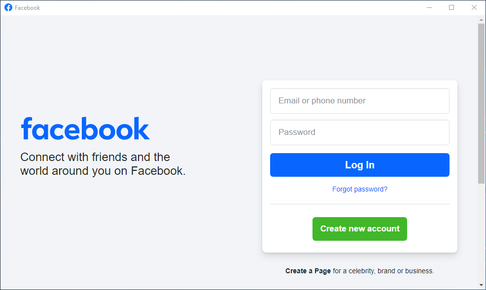 Facebook Desktop Login Page