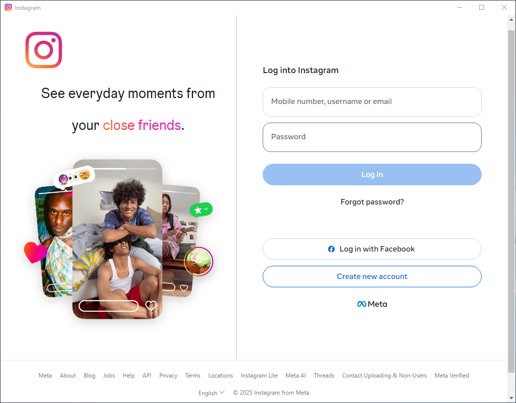 Instagram Desktop Login Page