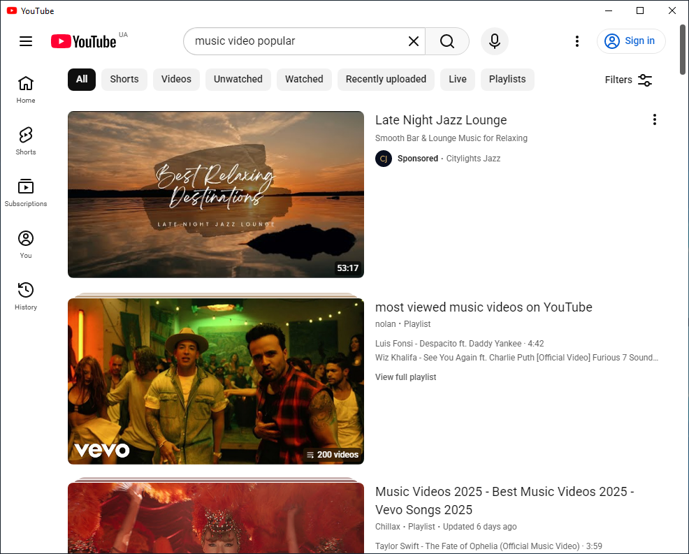 YouTube Desktop Home Feed View
